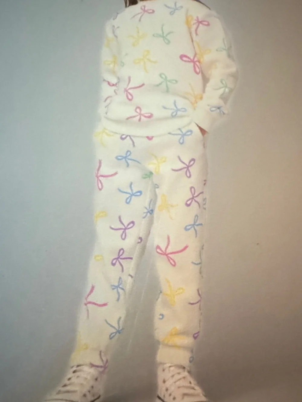 Lily & Dan Cozy White Sweat Set with Pastel Bow Print 3T